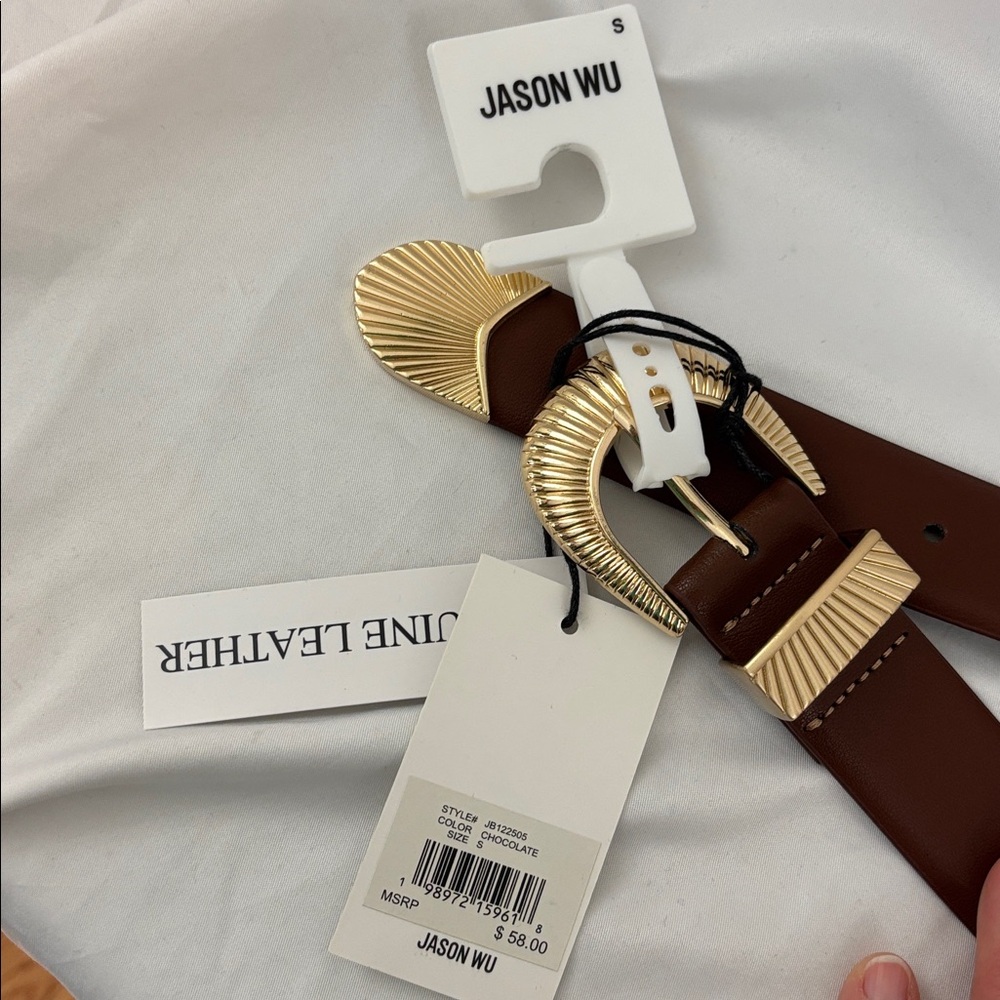 NWT Jason Wu Genuine leather belt w/gold color hardware…color-chocolate… - Picture 5 of 5